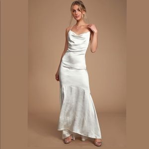 NWT Lulus Aisle White Satin Cowl Neck Maxi Dress